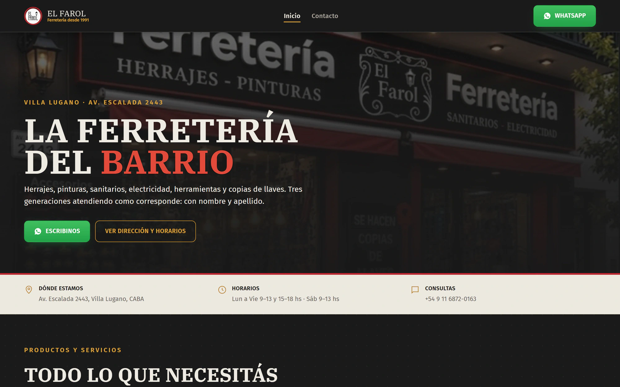 El Farol Ferretería: Inicio — captura de escritorio