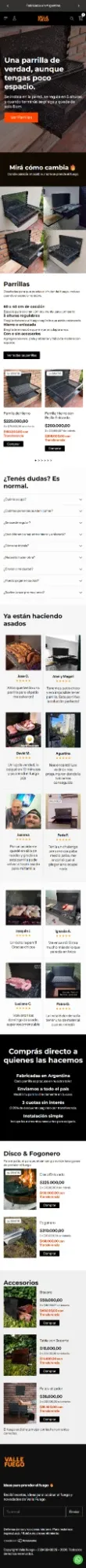 Valle Fuego homepage on mobile
