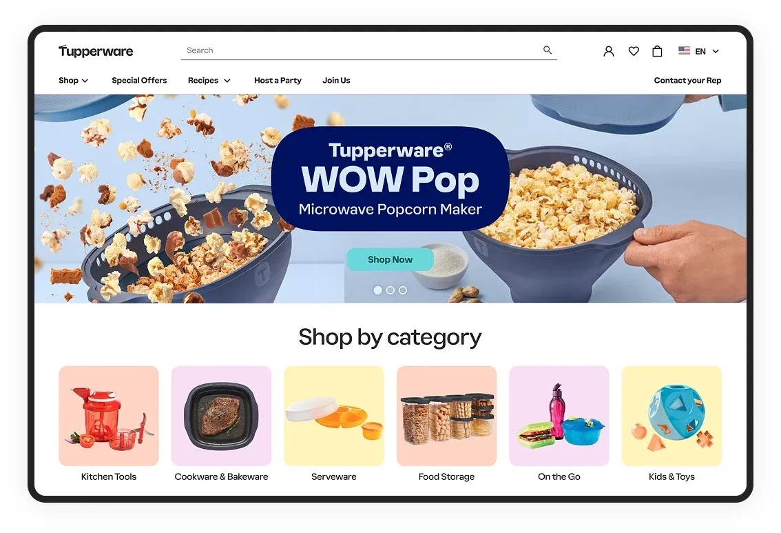 Home de Tupperware en computadora dentro de un marco de dispositivo
