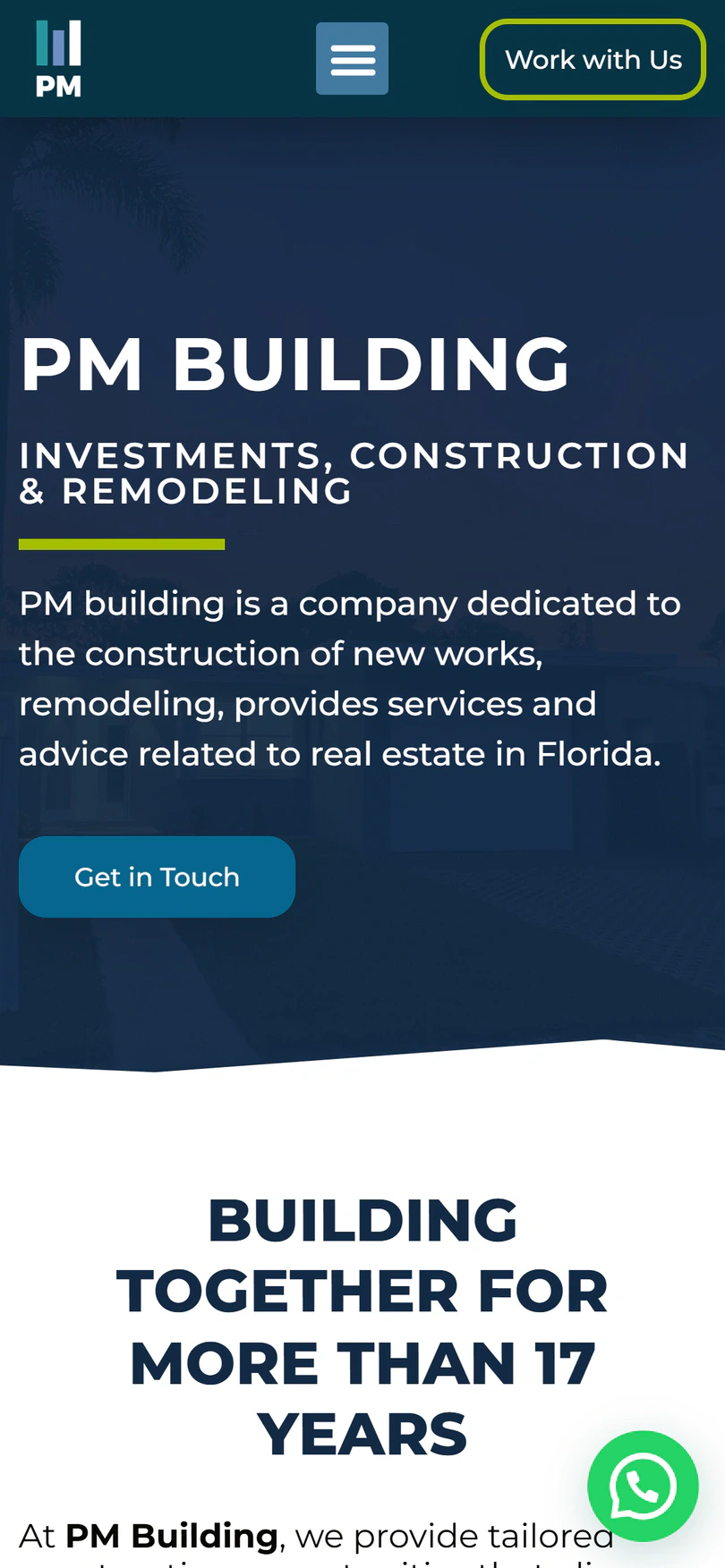 PM Building: Inicio — captura en celular