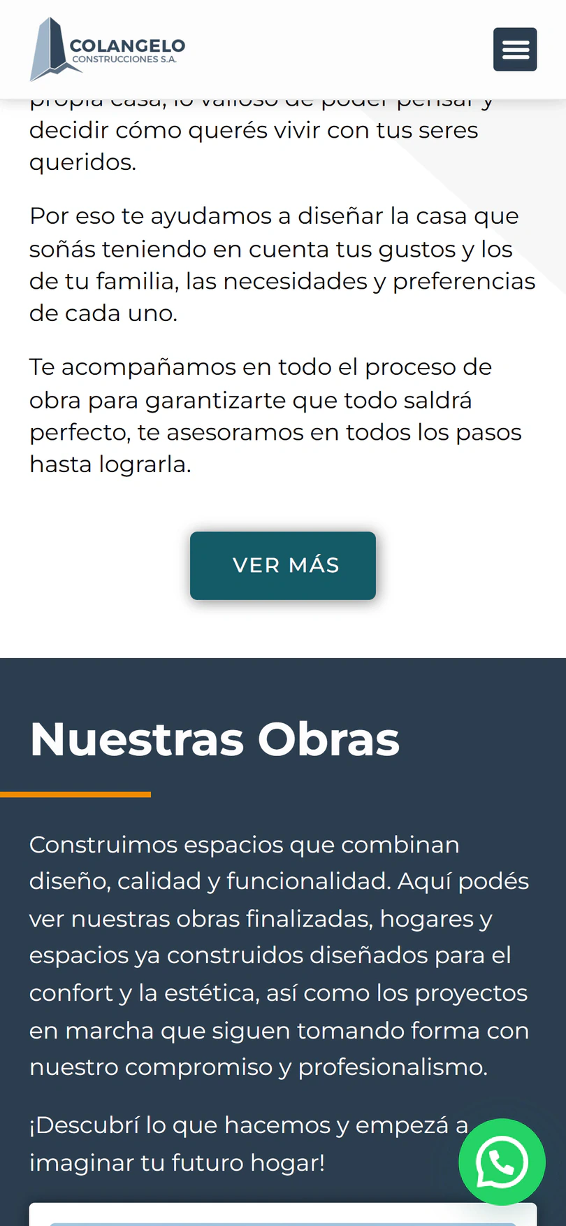Colangelo Construcciones: Cómo trabajamos — captura en celular