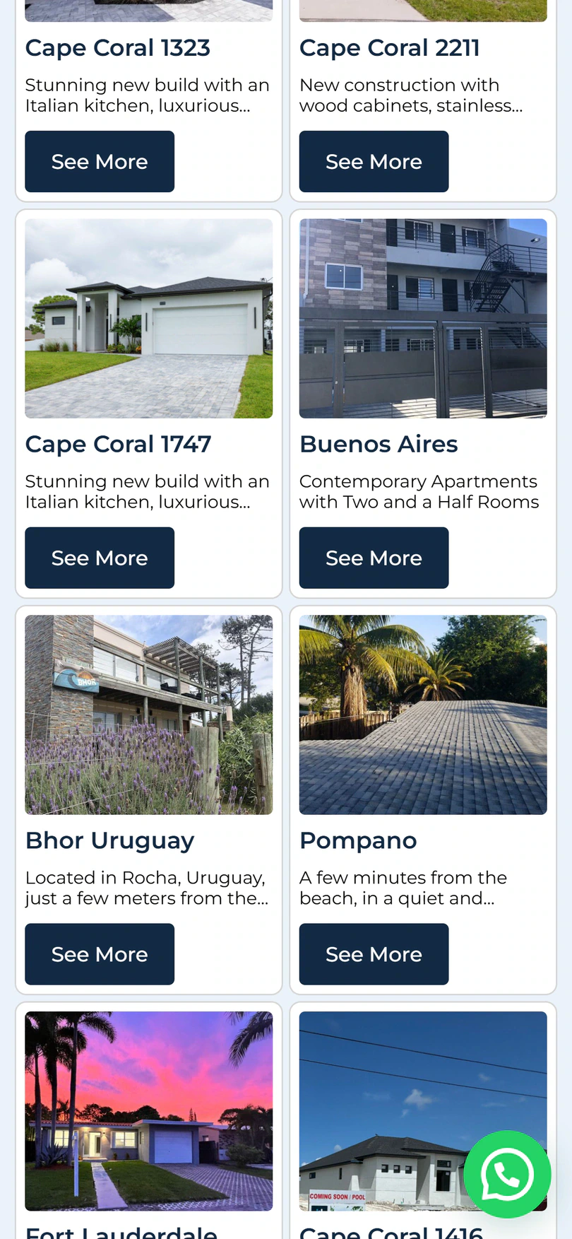 PM Building: Proyectos recientes — captura en celular
