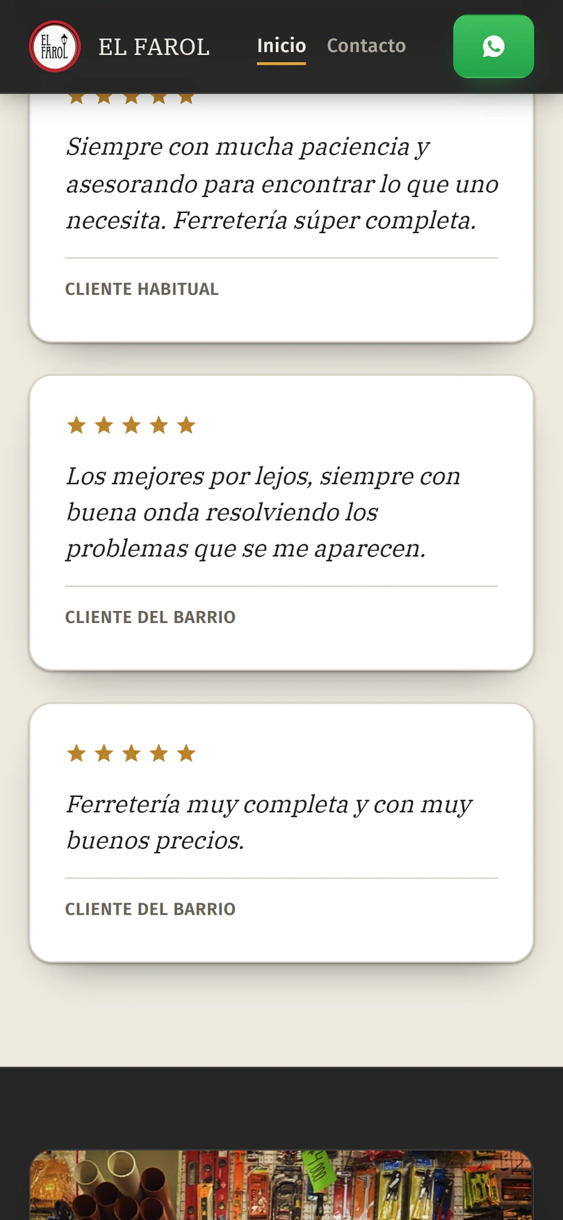 El Farol Ferretería: Reseñas — captura en celular
