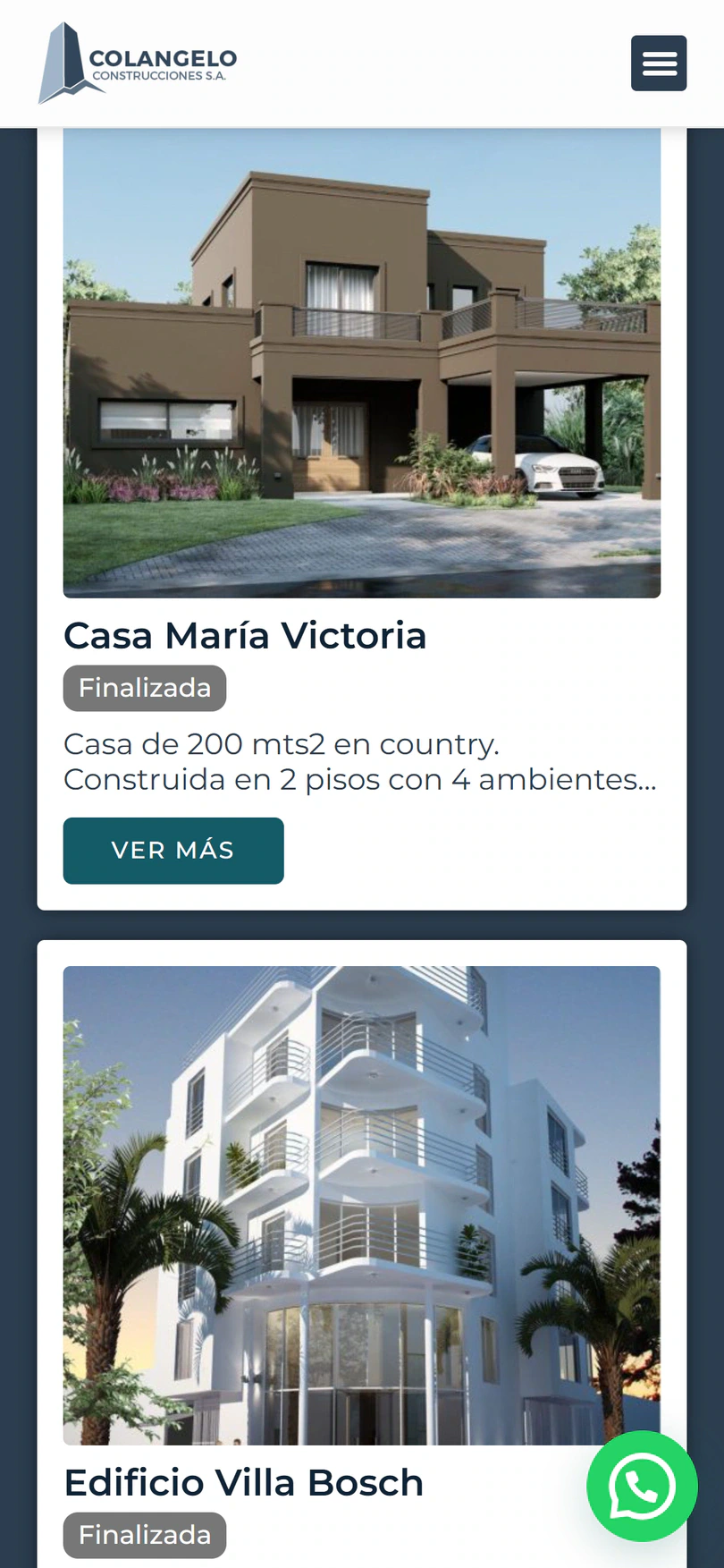 Colangelo Construcciones: Nuestras obras — captura en celular