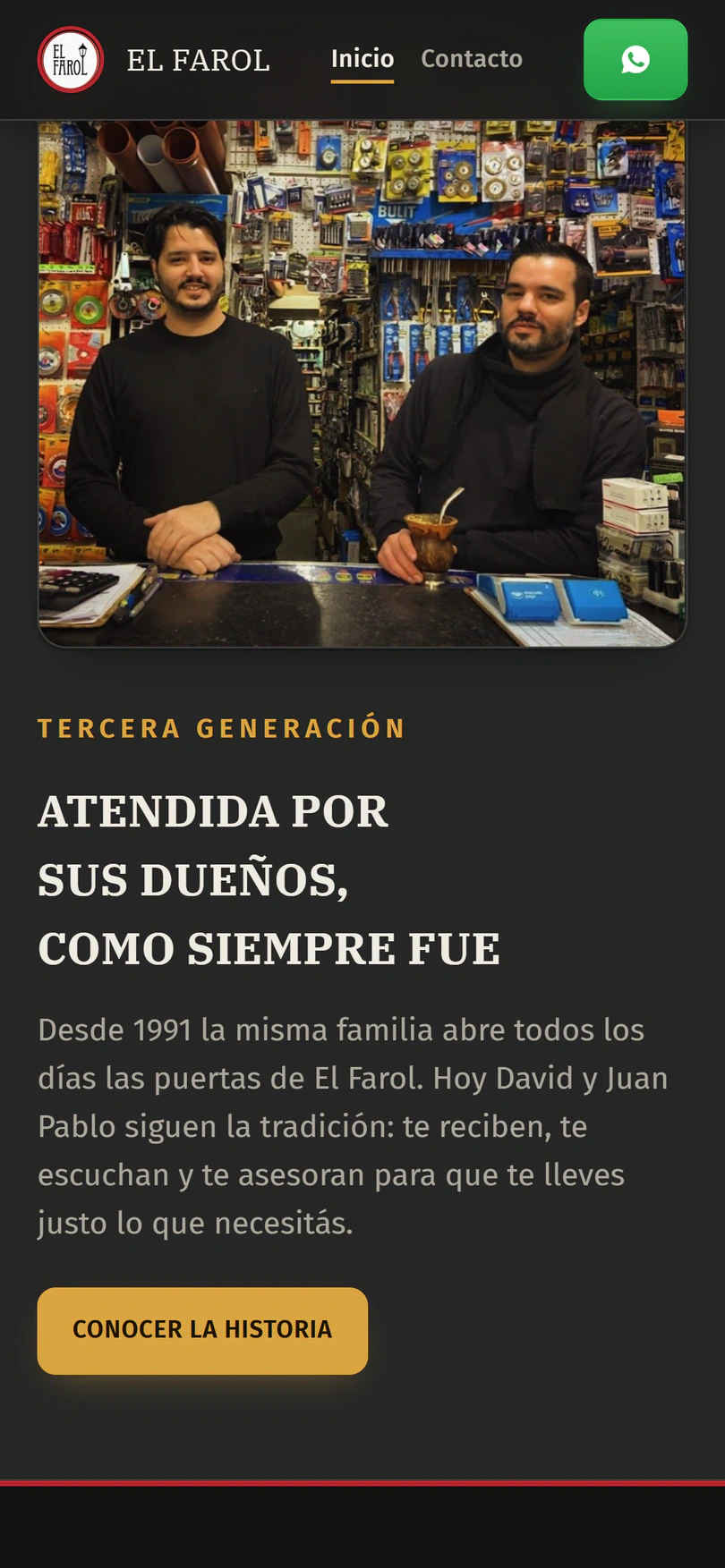 El Farol Ferretería: Los dueños — captura en celular