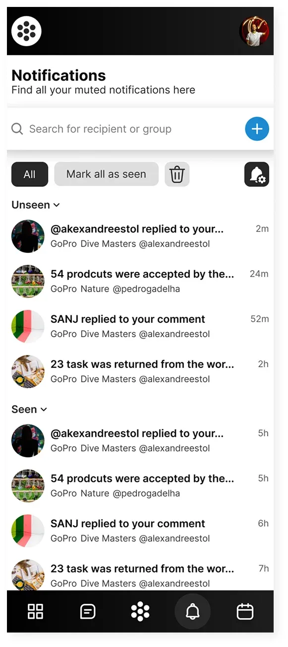 Pantalla de notificaciones de Trybe en celular