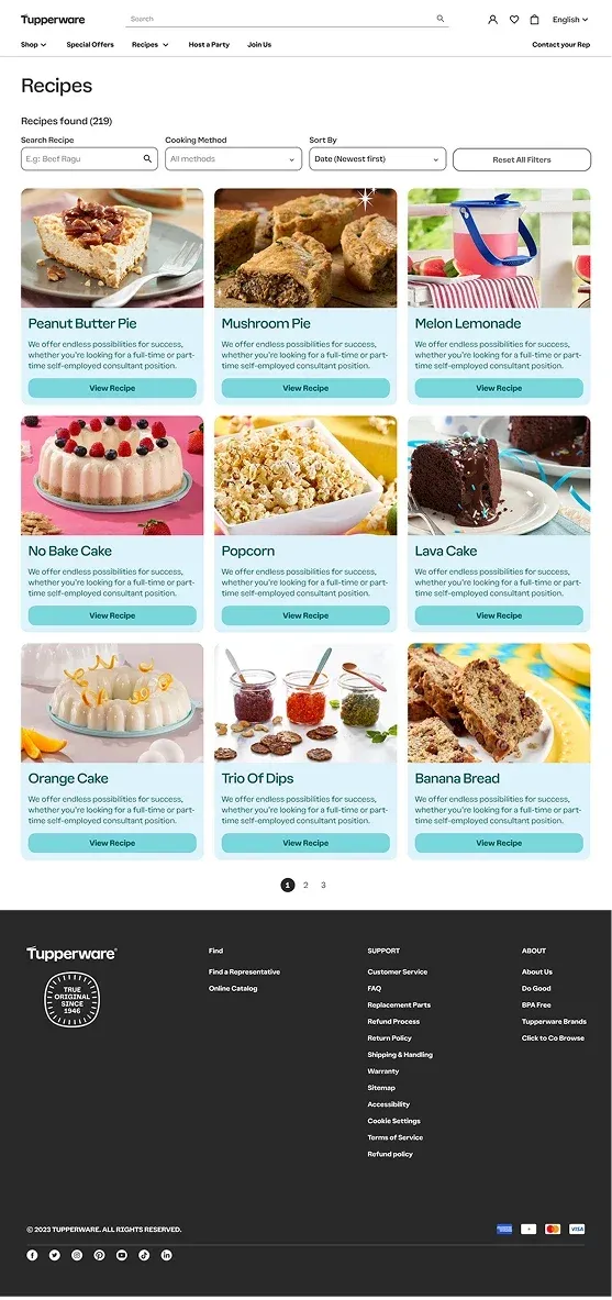 Sección de recetas rediseñada con buscador, filtros y tarjetas