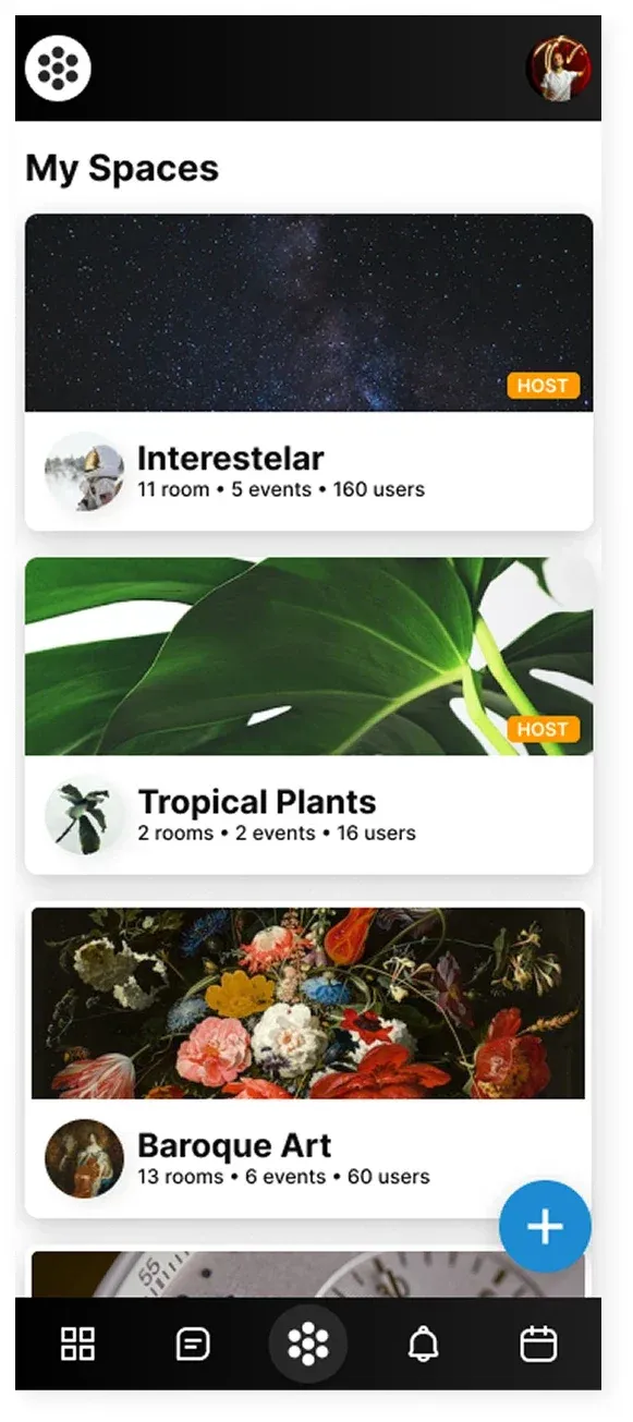 Pantalla My Spaces de Trybe en celular