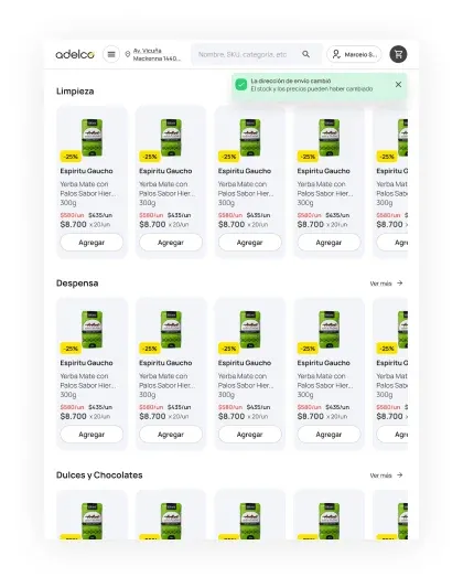 Listado del e-commerce de Adelco en tablet, con categorías